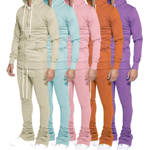 Conjunto de chándal para correr con cremallera y lavado ácido, Sudadera con capucha y pantalones de chándal acampanados de pierna recta, precio al por mayor, chándal para hombre - Product Image 1