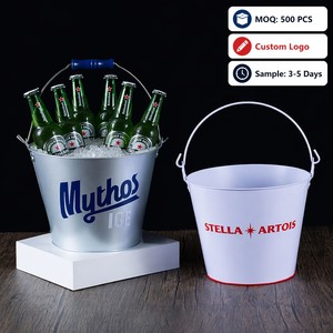 China Metal Whisky Beer Tub Impreso Barra <span class=keywords><strong>personalizada</strong></span> Producto <span class=keywords><strong>Bacardi</strong></span> <span class=keywords><strong>Botella</strong></span> Congelador Cubo de hielo de lata galvanizado Cubo de hielo con mango de orejas - Product Image 1