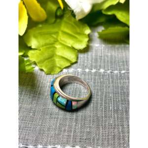 Navajo-Handmade Fashionable Multi-Stone <b>Ring</b> with <b>Adjustable</b> Sterling Silver & 18K Rose Gold Plating Inlaid Style Perfect Gift - Product Image 4