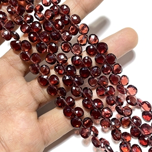 High Quality Faceted Heart Shape Briolette <b>Beads</b> Natural <b>Red</b> Garnet 5.5-6.5MM 6 Inches From Mozambique ASP GEMS Wholesale - Product Image 2