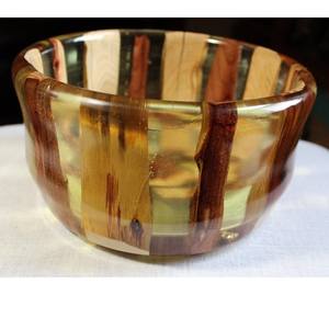 Tazón de fruta redondo de madera de resina/Acacia para utensilios de cocina con Base, tazón de servicio Natural, tazón artesanal para mezclar ensaladas y sopa personalizado - Product Image 3