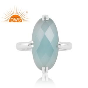 Anillo apilable de piedras preciosas de Calcedonia Aqua Natural de plata de ley oxidada de última tendencia, fabricante de joyería personalizada - Product Image 3
