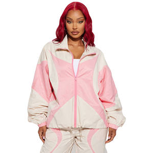 Ensemble de survêtement pour femme, coupe-vent réversible imprimé de haute qualité à deux panneaux, 100% polyester, fermeture à cordon, capuche, uni - Product Image 1