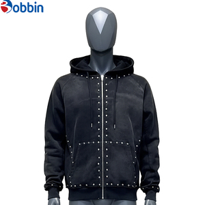 Sudadera con Capucha de Algodón Grueso de Alta Calidad con Cierre, Logotipo Personalizado, Último Diseño, Térmica, con Pedrería, Lavado Ácido Decolorado, Talla Grande - Product Image 1