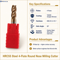Fraise carrée à 4 dents HRC55 en carbure monobloc revêtu pour usinage CNC d'acier de moule et d'acier d'outilage OEM