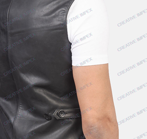 Customized <b>Men's</b> Premium Quality Professional Motorcycle <b>Black</b> Leather <b>Vest</b> Stand Collar Biker <b>Vest</b> Custom Logo Winter Wholesale - Product Image 6