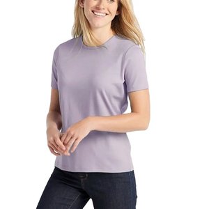 T-shirts tricotés en coton à col rond pour femmes à séchage rapide imprimé de couleur unie à manches courtes coupe ample écologique High Street - Product Image 3