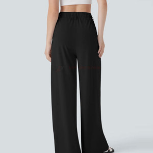 Pantalon large taille haute pour femme, style décontracté, avec nœud en dentelle, idéal pour le bureau ou l'été - Product Image 6