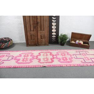 Turkish <b>Runner</b> <b>Rug</b> 2.8x12.1 ft, Vintage Herki Pink Ombr Wool <b>Rug</b> - Product Image 3