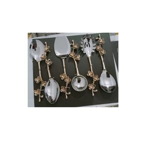 Juego de 4 para servir ensaladas de nácar y metal para cocina y mesa, juego de cubiertos de acero inoxidable de alta calidad para el hogar - Product Image 5