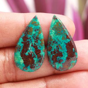 Cabujón de piedras preciosas surtidas, envoltura de cordón de macramé, hermoso cabujón de piedras preciosas naturales de lujo, crisocola, pendientes de piedra verde cruda, par - Product Image 1