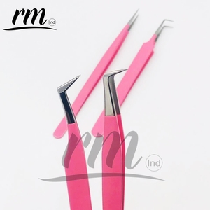 RMI Régulier Rose Poudre Enduit Couleur Argent Polonais Point Pince À Cils En Acier Inoxydable De Haute Qualité Volume Personnalisé Cils - Product Image 2