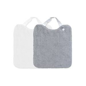 PACK 2 Bavoirs en tissu éponge blanc et gris avec col élastique pour bébés et enfants - Product Image 1