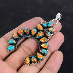 จี้ทองแดงสีเขียวขุ่นหอยนางรมธรรมชาติทำด้วยมือ925เครื่องประดับเงินสเตอร์ลิงหอยนางรมพลอยเทอร์ควอยซ์จี้งูเห่า - Product Image 1