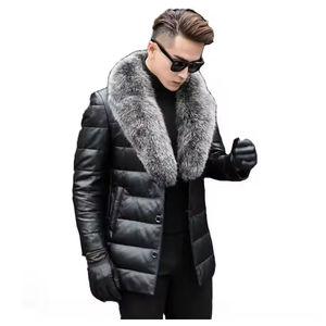 Chaqueta Bomber de Piel de Oveja de Invierno para Hombre, Talla Grande, Premium, Hecha a Mano, Impermeable, Ecológica, con Cuello de Piel de Zorro de Lujo, Estilo Casual - Product Image 6