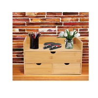 Organisateur de bureau en bambou-Mini tiroir de bureau en bambou Organisation de stockage cosmétique de table