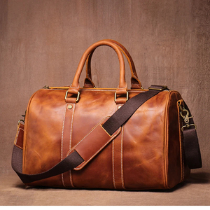 Sac de voyage pliable en cuir véritable, léger, grande capacité, fermeture à glissière, durable, portable, marron - Product Image 2
