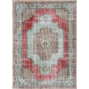 Tapis en laine noué à la main vert vintage, grand format, style bohème, motif rectangulaire abstrait pour entrée et couloir - Pae-2236 - Product Image 1