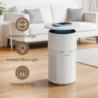 Purificateur d'air domestique de type table avec éclairage bleu ambiant, filtre purificateur d'air, charge sans fil et lecture de musique