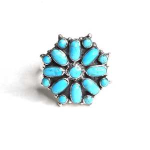 Kingman turquesa 925 anillo de racimo de plata esterlina hecho a mano Boho joyería para mujer - Product Image 2