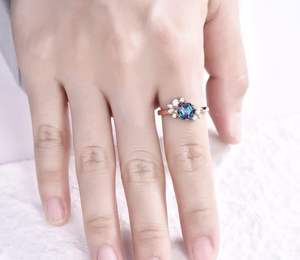 Anillo de Compromiso Hexagonal de Plata de Ley 925 con Alejandrita, Clásico, Chapado en Oro Rosa de 18K, Certificado por Terceros, Anillo de Boda - Product Image 4