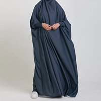 Abaya longue bleue pour femme, à manches longues, col montant, vêtement islamique modeste, couleur unie, polyester, coupe ample, pour usage quotidien
