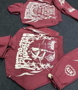 Survêtement imprimé personnalisé pour homme en molleton bouclette 100 % coton, style coréen, avec capuche et cordon de serrage, idéal pour l'hiver - Product Image 2