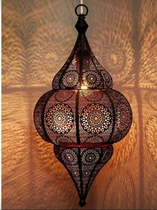 Lanterne en métal sans flamme de style marocain vintage Ziva, grande lanterne orientale pour jardin, décoration extérieure suspendue, couleur noire - Product Image 6