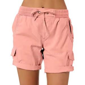 Pantalones cortos Cargo de cintura alta para mujer, tela de algodón holgada con bolsillos utilitarios, cintura elástica, pantalones cortos transpirables para uso diario - Product Image 3