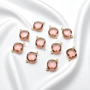 Cojín facetado de plata esterlina Morganita Cuarzo Piedras preciosas Encanto Conector DIY Doble fianza Encantos - Product Image 1