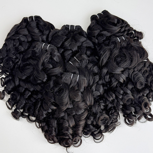 Extensiones de Cabello Humano Natural Rizado y Voluminoso de Camboya, Doble Trama, Color Negro Natural, Textura Suave, para Uso en Salón - Product Image 1