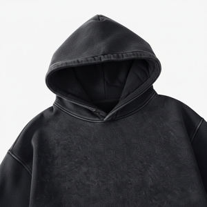 Sweat à capuche oversize uni en coton 100% vintage lavé lourd personnalisé pour homme, streetwear d'hiver noir - Product Image 3