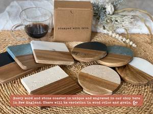 Premium Handmade Wooden <b>Coaster</b> Set with Carved Design Unique <b>Table</b> Drink Pads for Stylish Home Decor, Gifting & Export Stone - Product Image 3