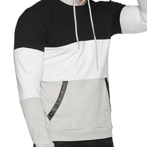 Sudadera con Capucha Personalizada para Hombre, Bloques de Color Tricolor, Felpa, Negro, Blanco, Gris, Corte y Costura, Venta al por Mayor de Fábrica, MOQ Bajo, OEM - Product Image 6