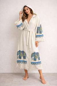 Bata de Baño con Capucha 100% Algodón Muselina para Mujer, Ligera, Estilo Spa, Kimono Boho de Playa, Bata Suave de Muselina Turca - Product Image 3