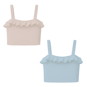 Top Corto de Punto Acanalado Elástico para Mujer, 100% Algodón, con Ribete de Volantes, Ropa Femenina Elegante, Manga Regular, Estilo Casual de Verano - Product Image 1