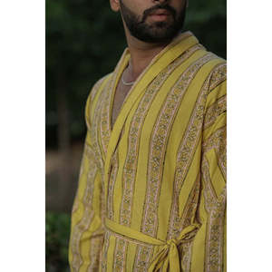 Men's Striped Boho Long Cotton Kimono <b>Robe</b> Breathable Lightweight Home Wear with Pockets One Size for <b>Beach</b> Resort Spa Outfit - Product Image 4
