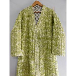 Albornoz de algodón acolchado Bloque Impreso Kimono Chaqueta Invierno Camisón largo Ropa de dormir suave Ropa de playa Traje de baño transpirable - Product Image 2