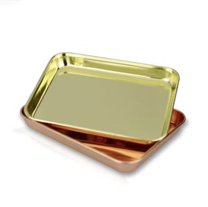 VISHAL HANDICRAFT PVD Gold Iron Rectangular Serving <b>Tray</b> Long Handle for Home Hotel Restaurant Use Customizable Size Shape Uttar - Product Image 2