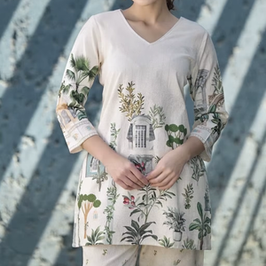 Ensemble Kurti et pantalon en lin et viscose imprimé numérique de luxe Unity Luxure, vêtements ethniques décontractés pour femmes, été - Product Image 1