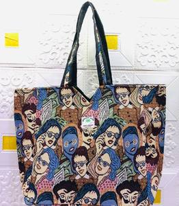 Sac fourre-tout à bandoulière rayé en chanvre écologique fait à la main pour femmes avec fermeture ouverte Style de mode - Product Image 4