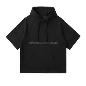 Sweat-shirt à capuche pour homme, pull-over uni, manches raglan courtes, logo imprimé, streetwear surdimensionné, unisexe, sweat-shirt personnalisé pour homme - Product Image 1