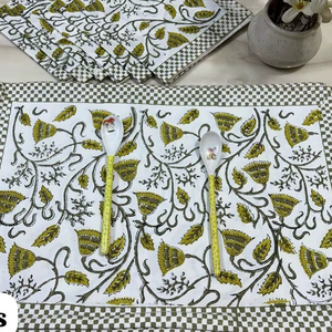 Jaipur traditionnel fabriqué à la main 100% coton napperons bloc imprimé Table à manger napperons ethnique indien coton salle à manger tapis - Product Image 1