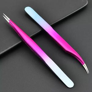 Pinzas de pestañas de acero inoxidable de precisión profesional, extensiones de pestañas maestras, herramienta de belleza, Punta puntiaguda, rocas grises, - Product Image 2