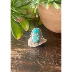 Bague en argent sterling turquoise South Hill taille 8.75 - Sertie de pierres géométriques taille princesse - Product Image 1