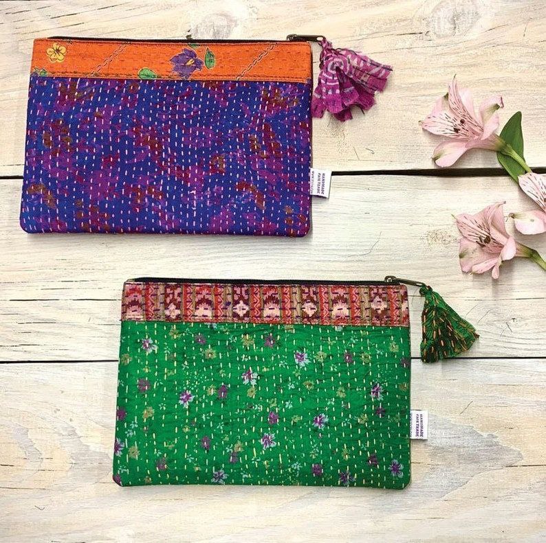 Wholesale Lot Vintage Silk Sari Kantha Handmade Drawstring Style Tote Bags Recycled Jewellery Pouches Market Style Women's by BHAWANA HANDICRAFTS