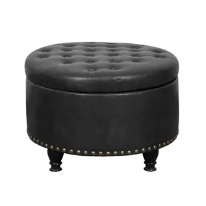 Novo melhor design redondo tufted armazenamento ottoman com pregas guarnição em preto