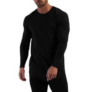 Camisetas deportivas para gimnasio para hombre, camisetas de entrenamiento informales de manga larga transpirables de algodón 100%, cuello redondo ajustado de otoño tejido - Product Image 1