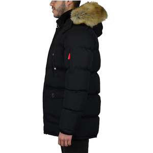 <b>Men's</b> Classic <b>Navy</b> Winter Puffer Jacket Sheep Woolen Casual Style Weatherproof Breathable Stand Collar <b>Hoodie</b> Zipper Packable - Product Image 4