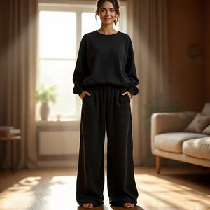 Pantalon de survêtement Baggy taille moyenne pour femmes pantalon de survêtement de sport de Fitness décontracté Streetwear Baggy coupe ajustée pantalon d'hiver plat - Product Image 6